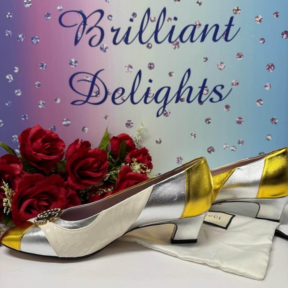 💎$1200 GUCCI CRYSTAL GG WAXEL HEELS - Picture 8 of 14